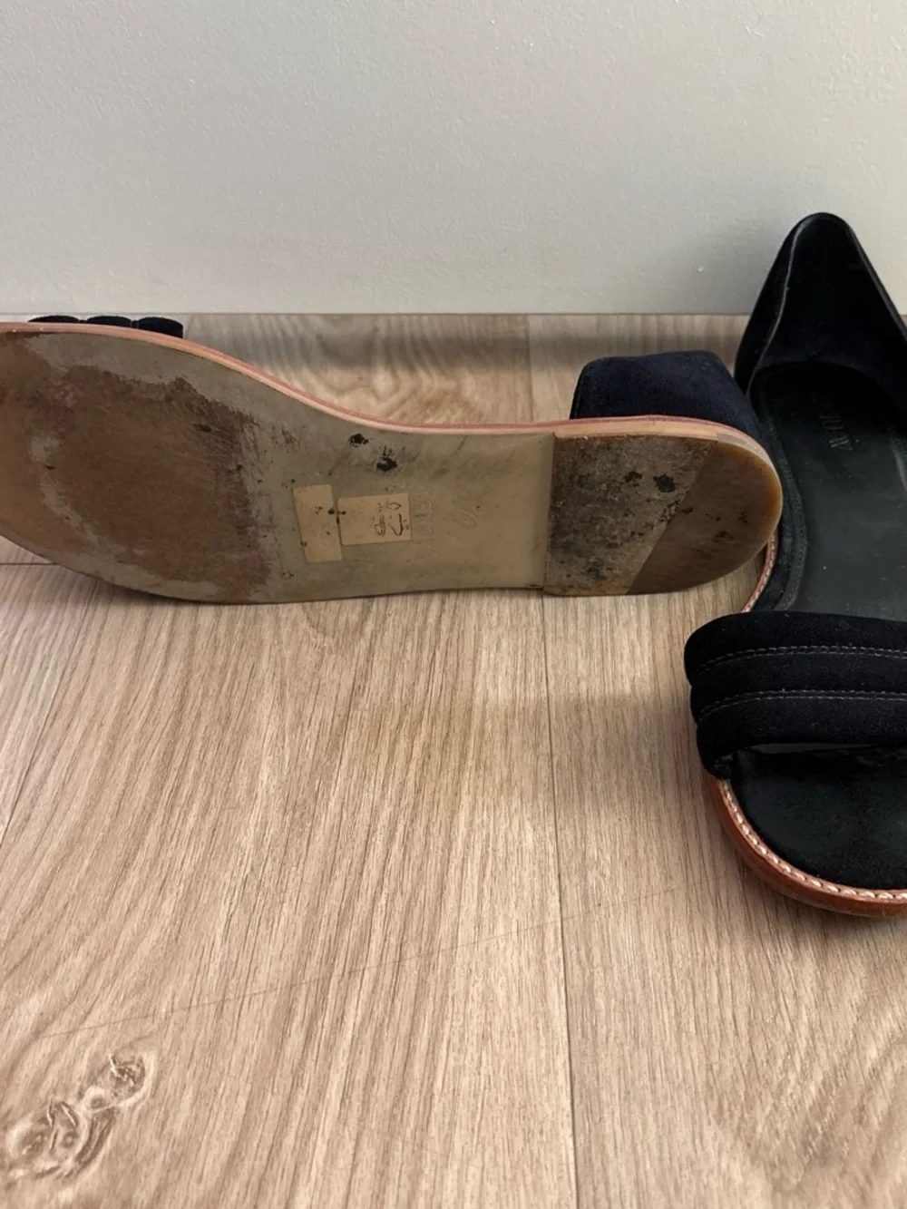J. Crew Black Suede Open-Back Sandals with Brown Trim